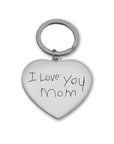 Heart-shaped keychain with 'I Love You Mom' engraving on a white background