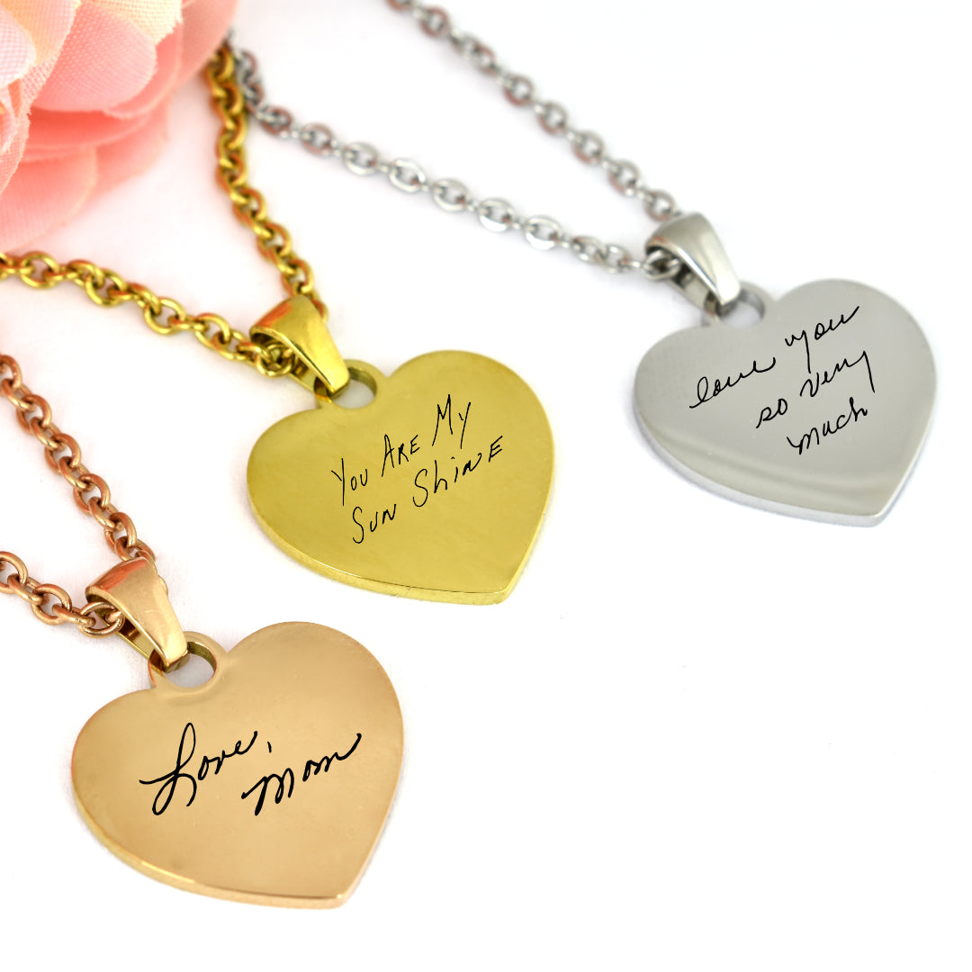 Custom Engraved Heart Charm Handwriting Necklace – Sarah Essie