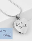 Handwriting Heart Urn Charm, Silver, Showing handwriting sample