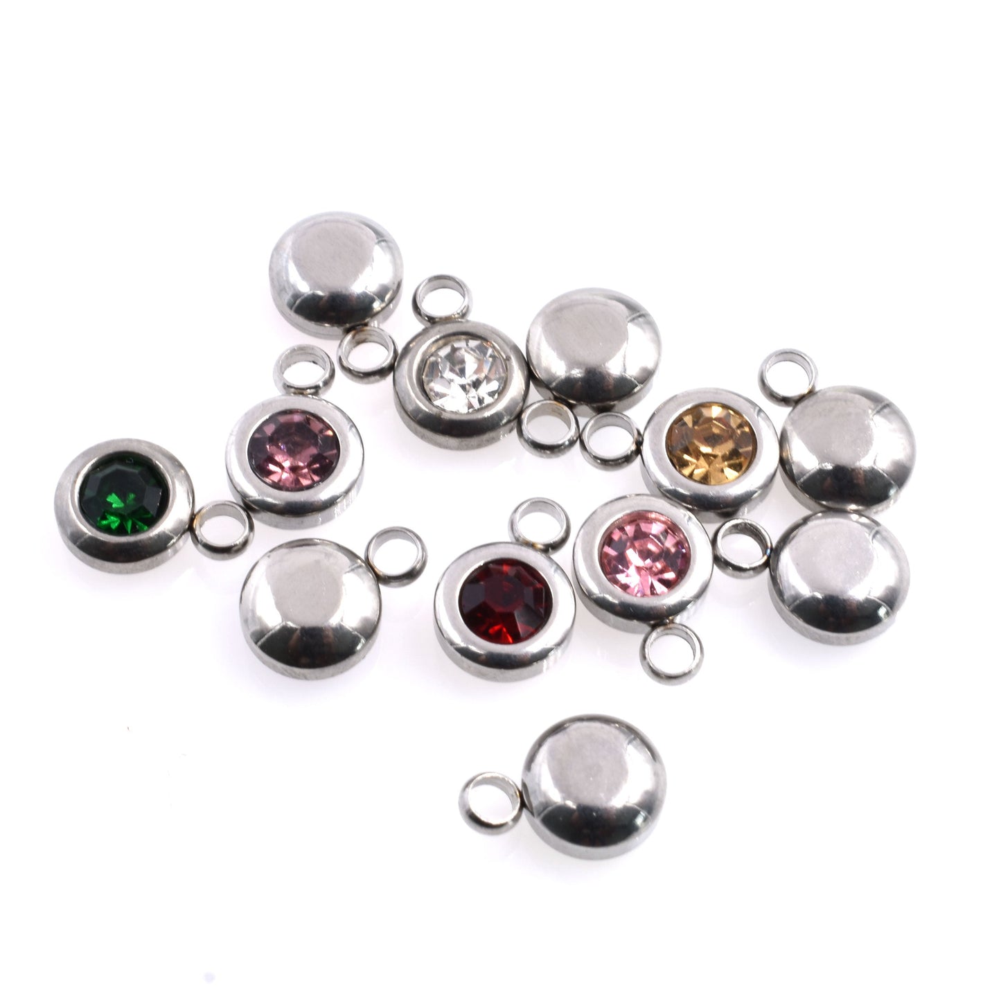 Birthstone Charms in Steel Bezel, 6.5mm
