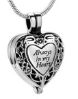 Always in My Heart Urn Locket Necklace for Ashes - White Background