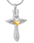 Cross with Crystal Wings and Heart Cremation Jewelry
