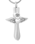 Cross with Crystal Wings and Heart Cremation Jewelry
