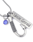 Fishing Hook Cremation jewelry with optional birthstone and name charm
