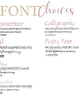 Personalization options, font choices available