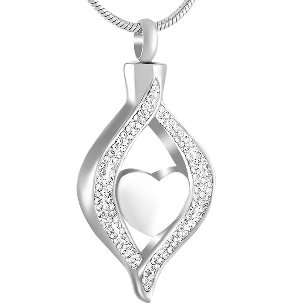 CZ Teardrop Ribbon Heart Urn Necklace Sarah & Essie Silver