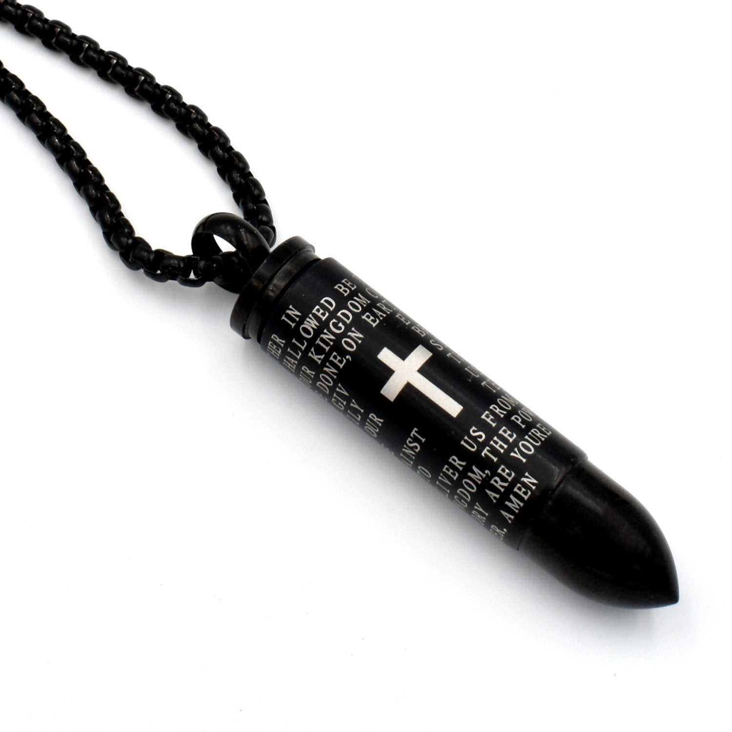 Lord's Prayer Bullet Urn Necklace Cremation Jewelry for Men