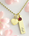 Mother Necklace with Children's Birthstones and Pink Flowers
