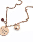 rose gold handwriting necklace with optional birthstone and mini heart urn