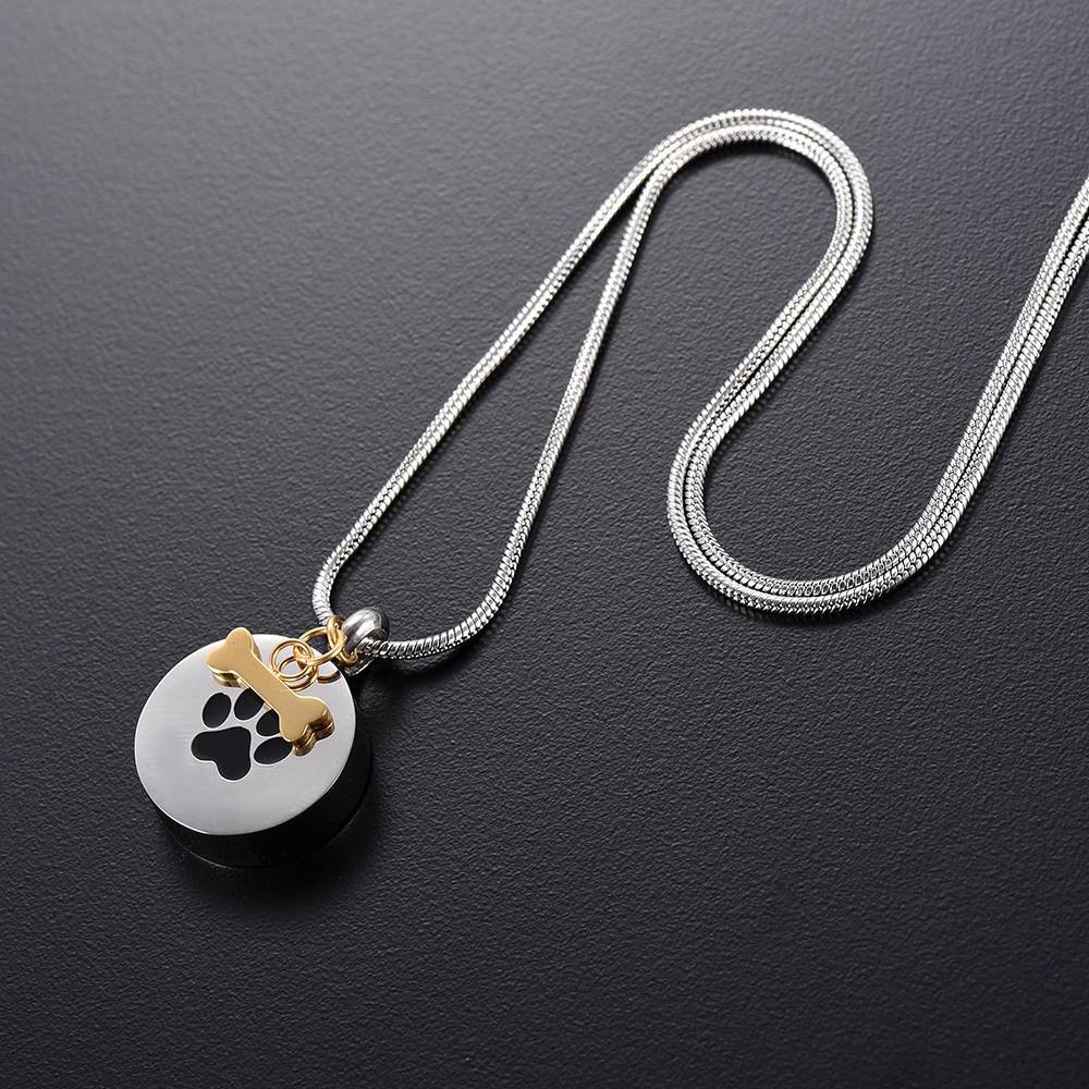 Round Paw Print with Gold Bone Urn Necklace Sarah & Essie