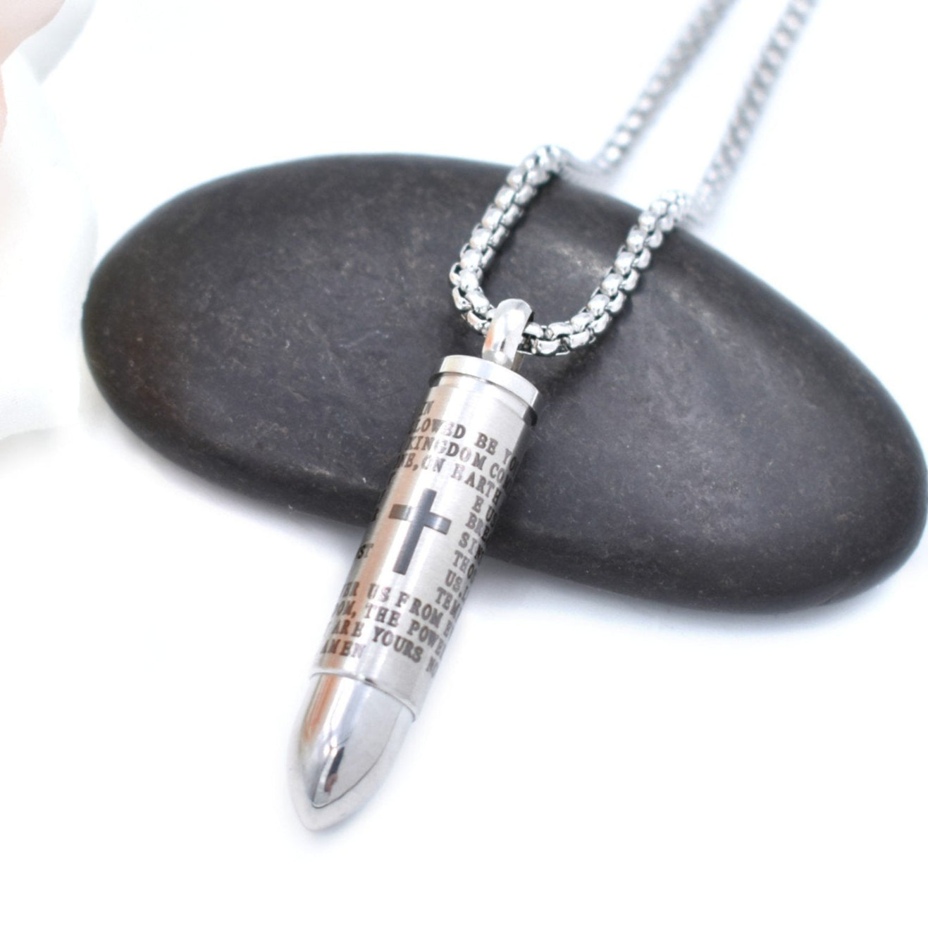 Lord's Prayer Bullet Urn Necklace Cremation Jewelry for Men