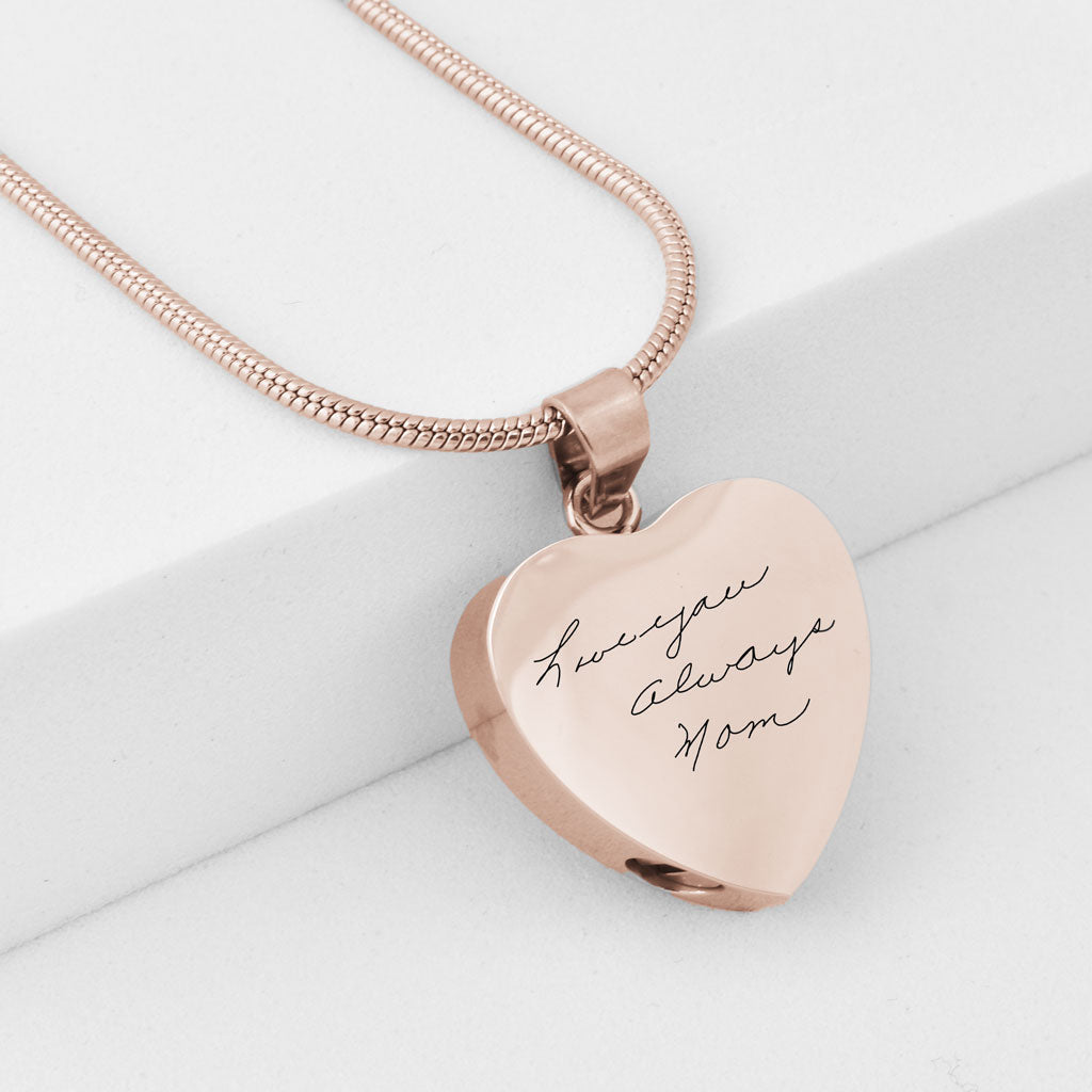 Handwriting Heart Urn Charm, Rose Gold