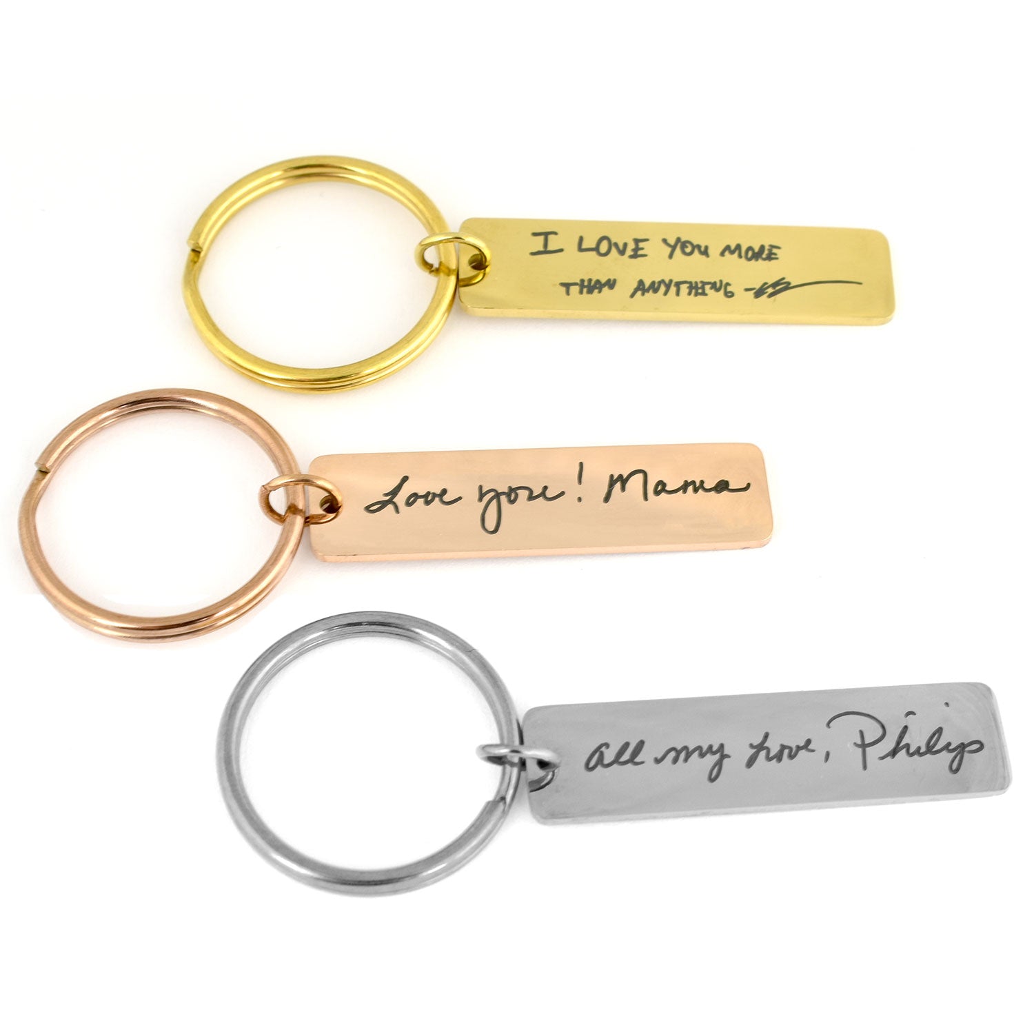 Key Rings Examples Engraved Handwriting Keyring - Stainless Steel Custom Engraved Charm Jewelry ...
