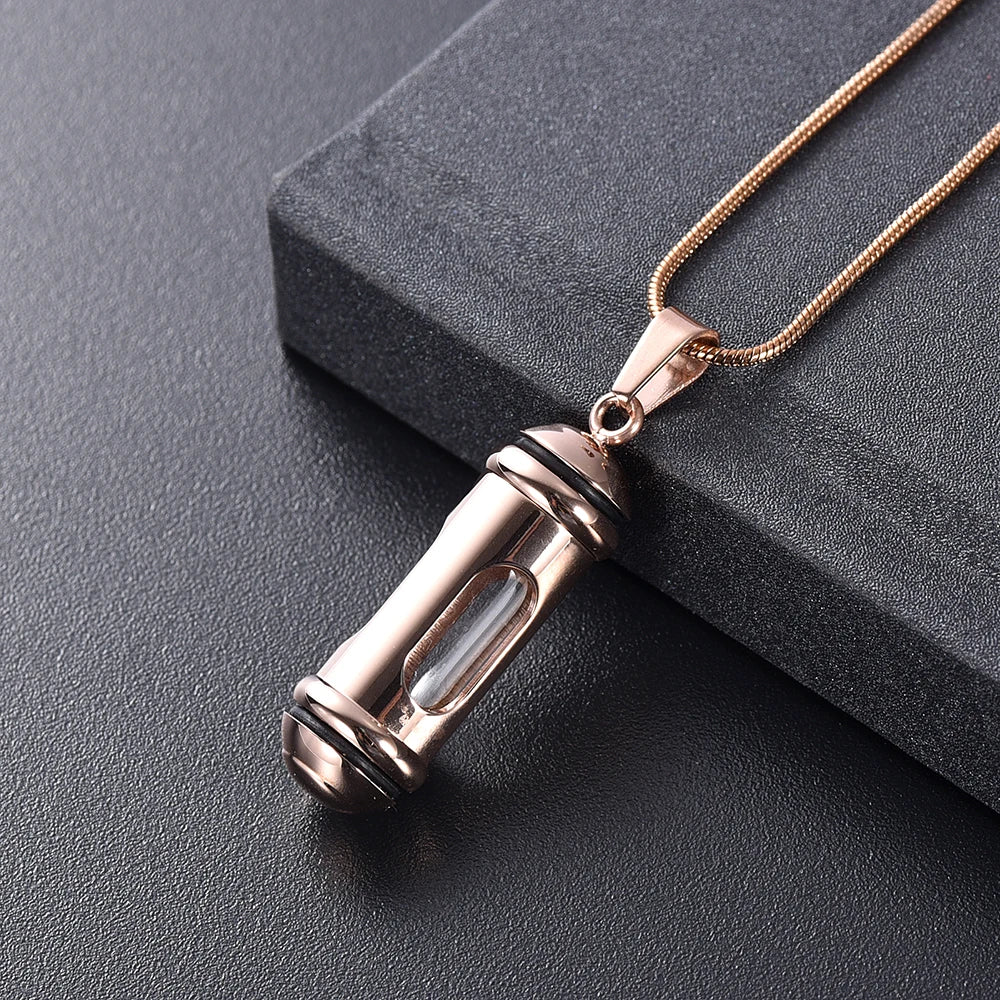 Glass &amp; Steel Window Cylinder Urn Necklace