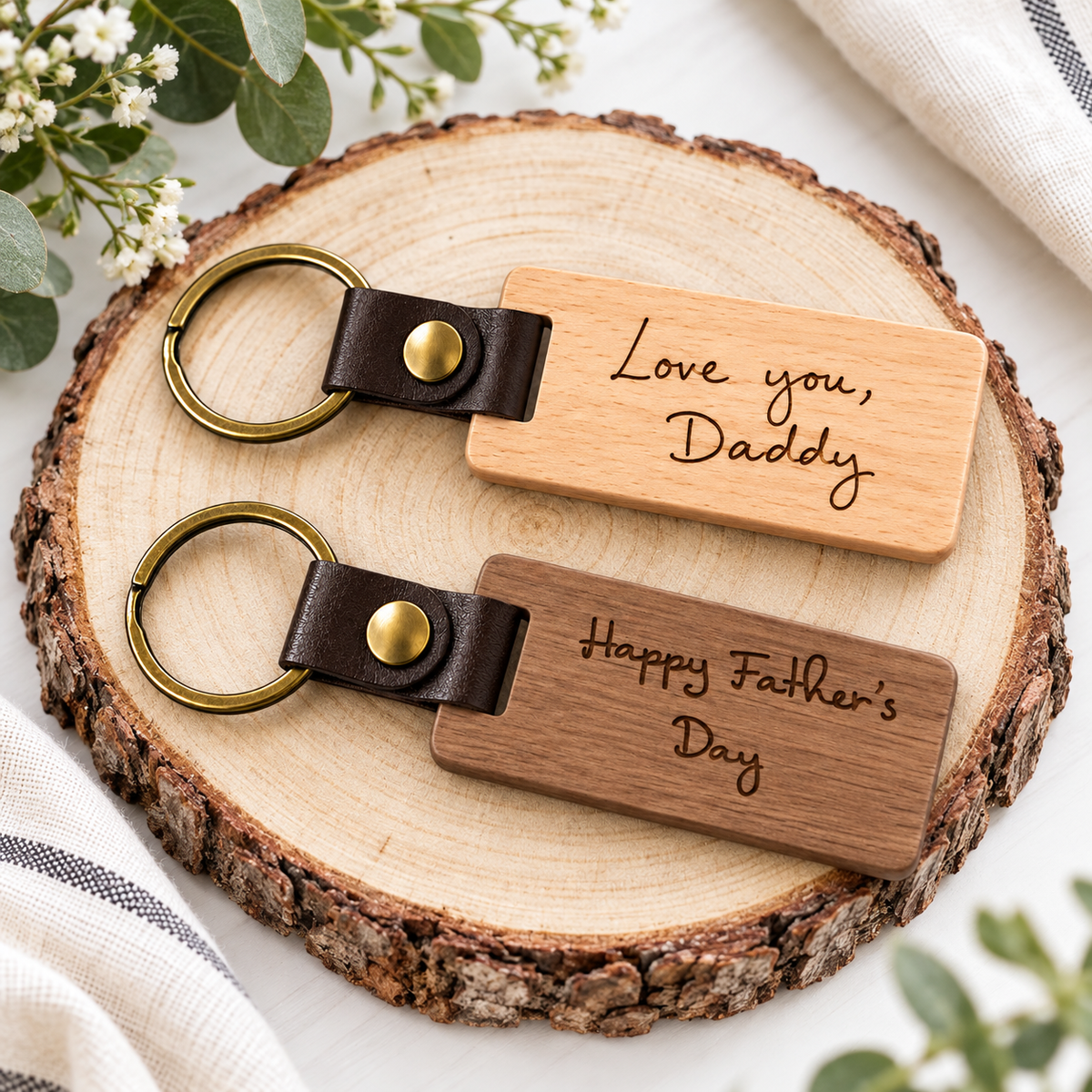 Beechwood & Walnut Handwriting Keychains