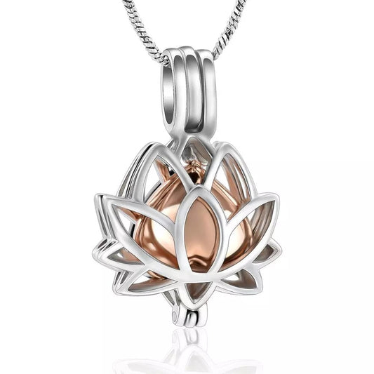 Lotus Flower with Heart Cremation Jewelry