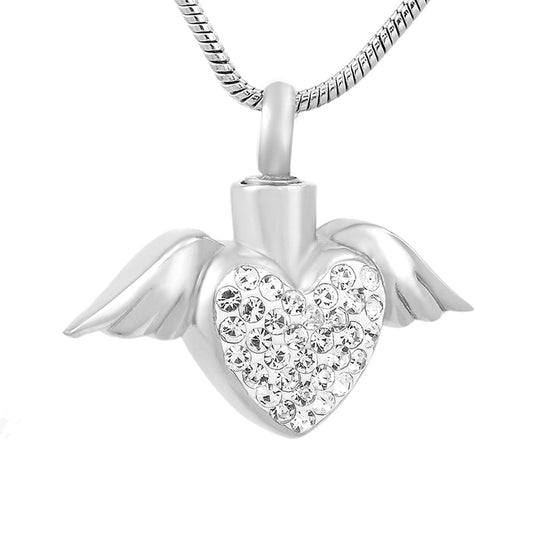 Angel Wings Holding Heart Cremation Jewelry