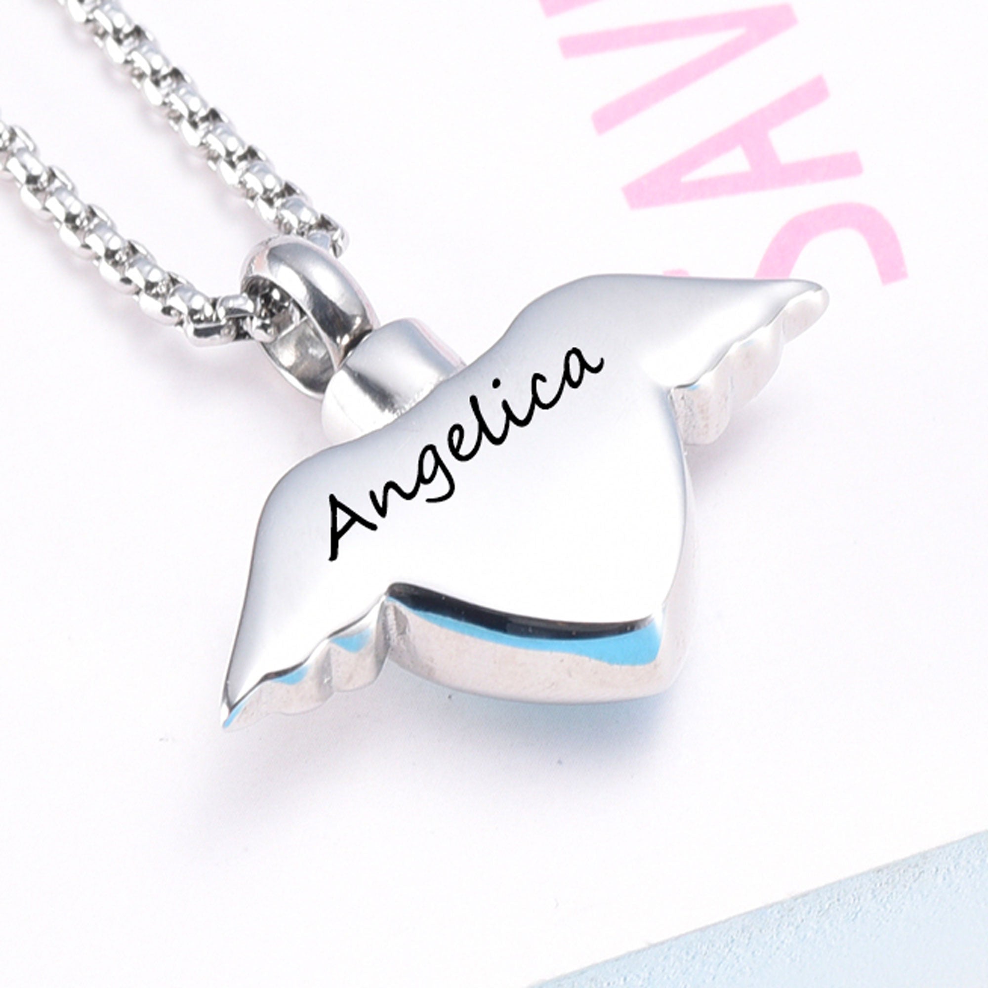 Angel Wings Holding Heart Cremation Jewelry