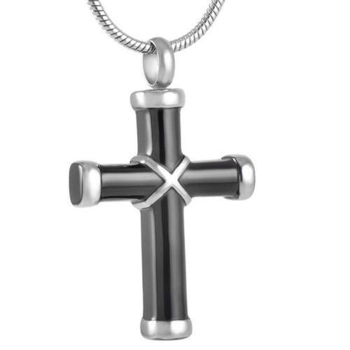 Black and Silver Hawser Cross Cremation Jewelry