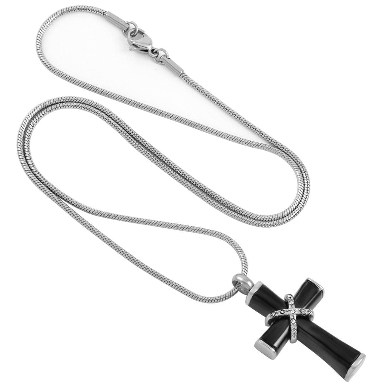 HooAMI Cremation Jewelry Mens Stainless Steel Pill Cross Necklace Pendant,Blue  Silver