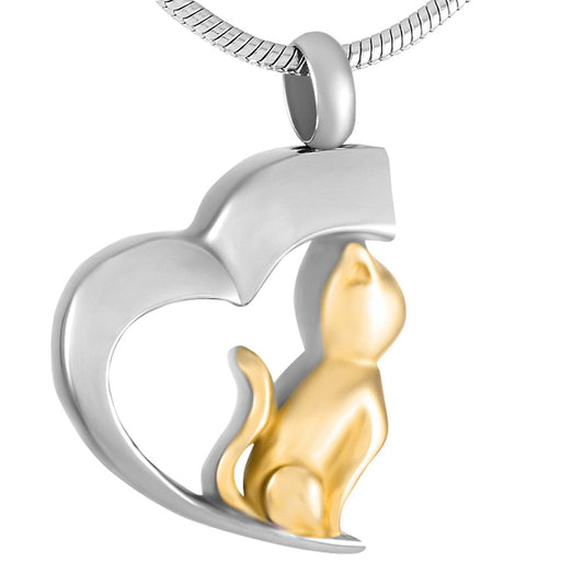 Cat in Heart Urn Necklace Sarah & Essie Gold 