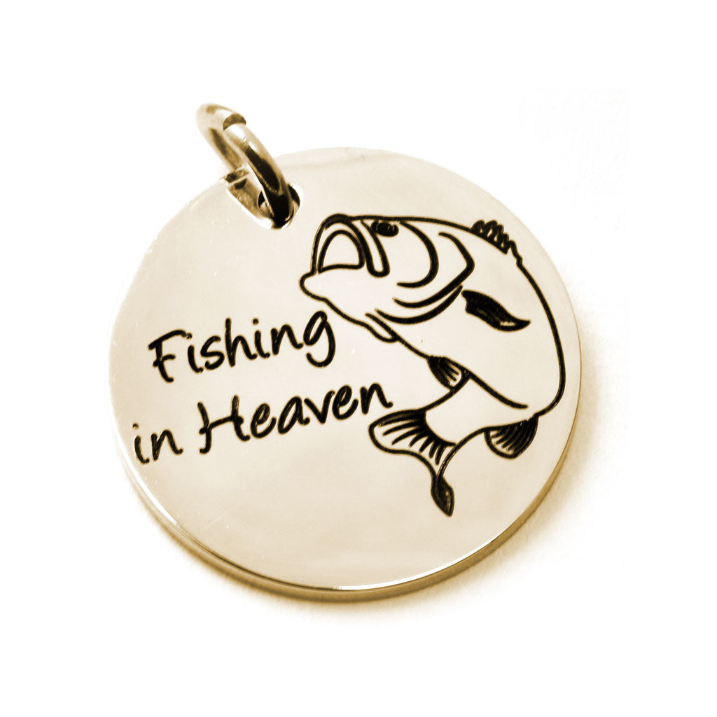 Fishing in Heaven, Laser Engraved Charm, Silver Tone Charm, Gold