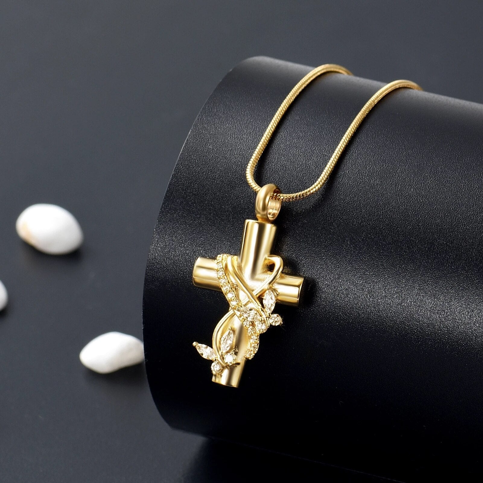 Gold Butterflies Cross Ashes Necklace