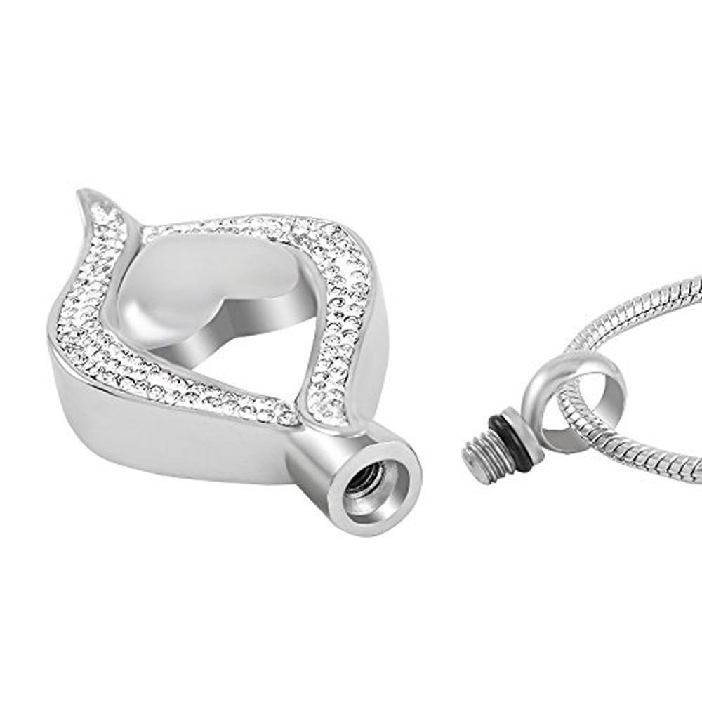 CZ Teardrop Ribbon Heart Urn Necklace Sarah & Essie 