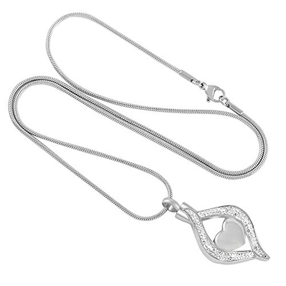 CZ Teardrop Ribbon Heart Urn Necklace Sarah & Essie 