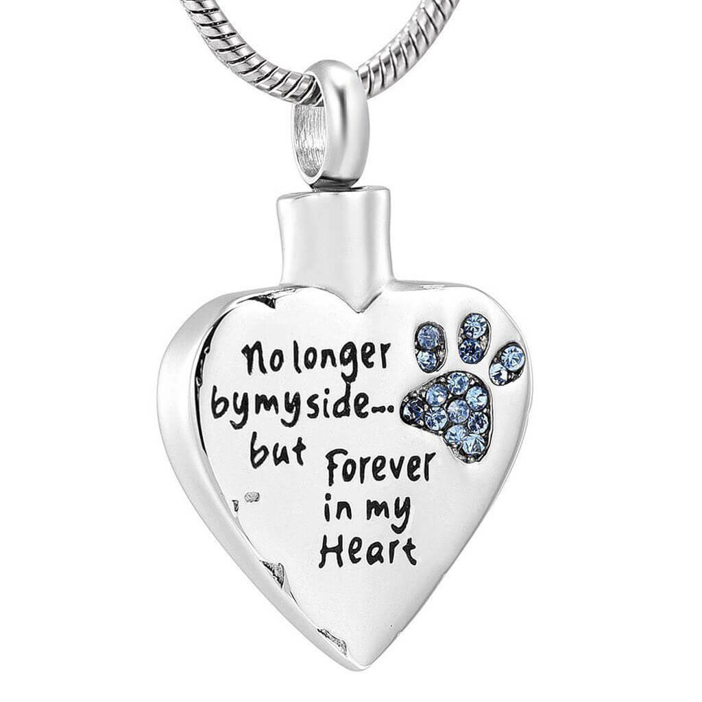 Blue Paw Print Ashes Necklace on White Background