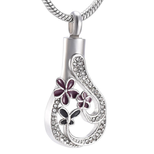 Purple Flower Teardrop Urn Necklace Sarah & Essie 