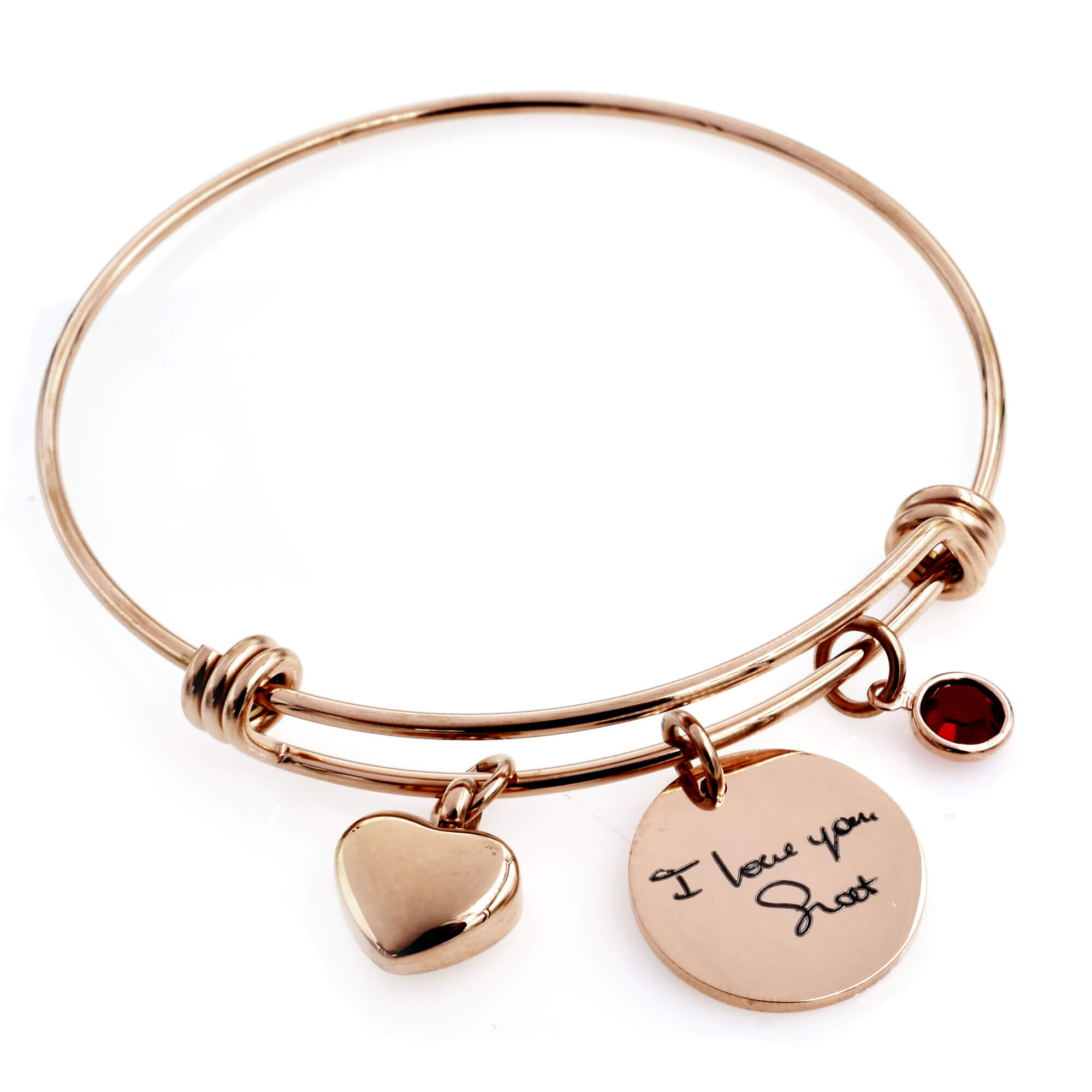 Gold Round Handwriting Custom Charm Bracelet Etched with Your Actual Handwriting on 5/8 Disc