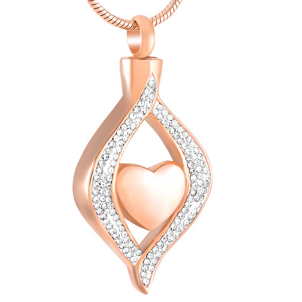 CZ Teardrop Ribbon Heart Urn Necklace Sarah & Essie Rose Gold 