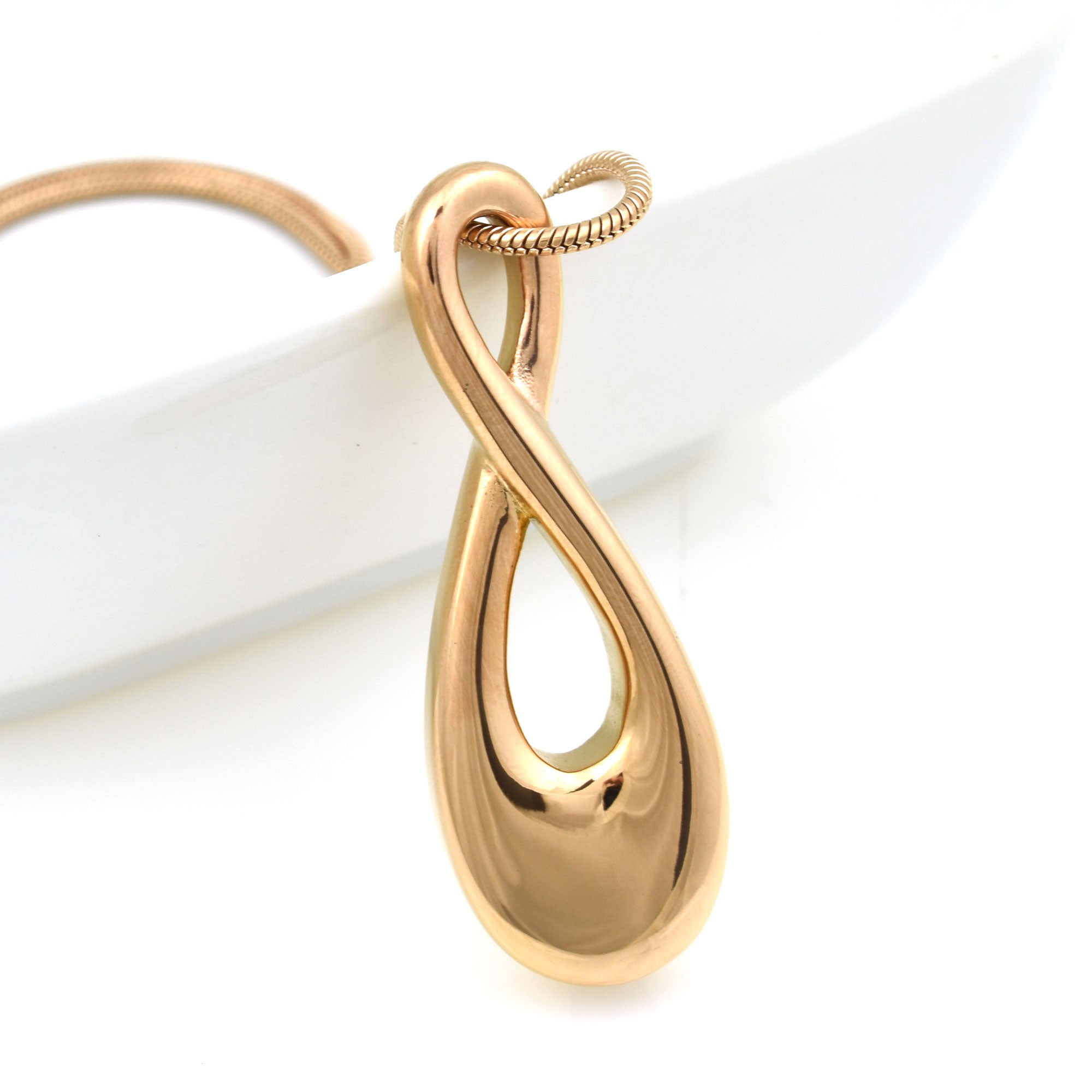 Rose Gold Infinity Necklace Close up