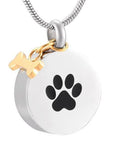 Round Paw Print with Gold Bone Urn Necklace Sarah & Essie 