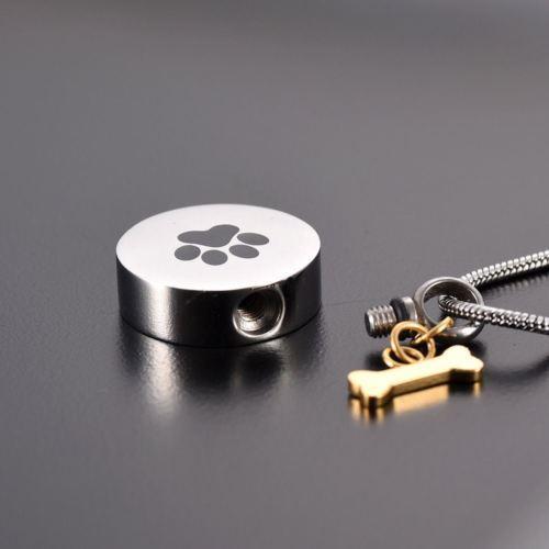 Round Paw Print with Gold Bone Urn Necklace Sarah & Essie 
