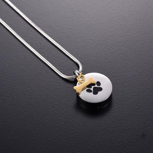 Round Paw Print with Gold Bone Urn Necklace Sarah & Essie 