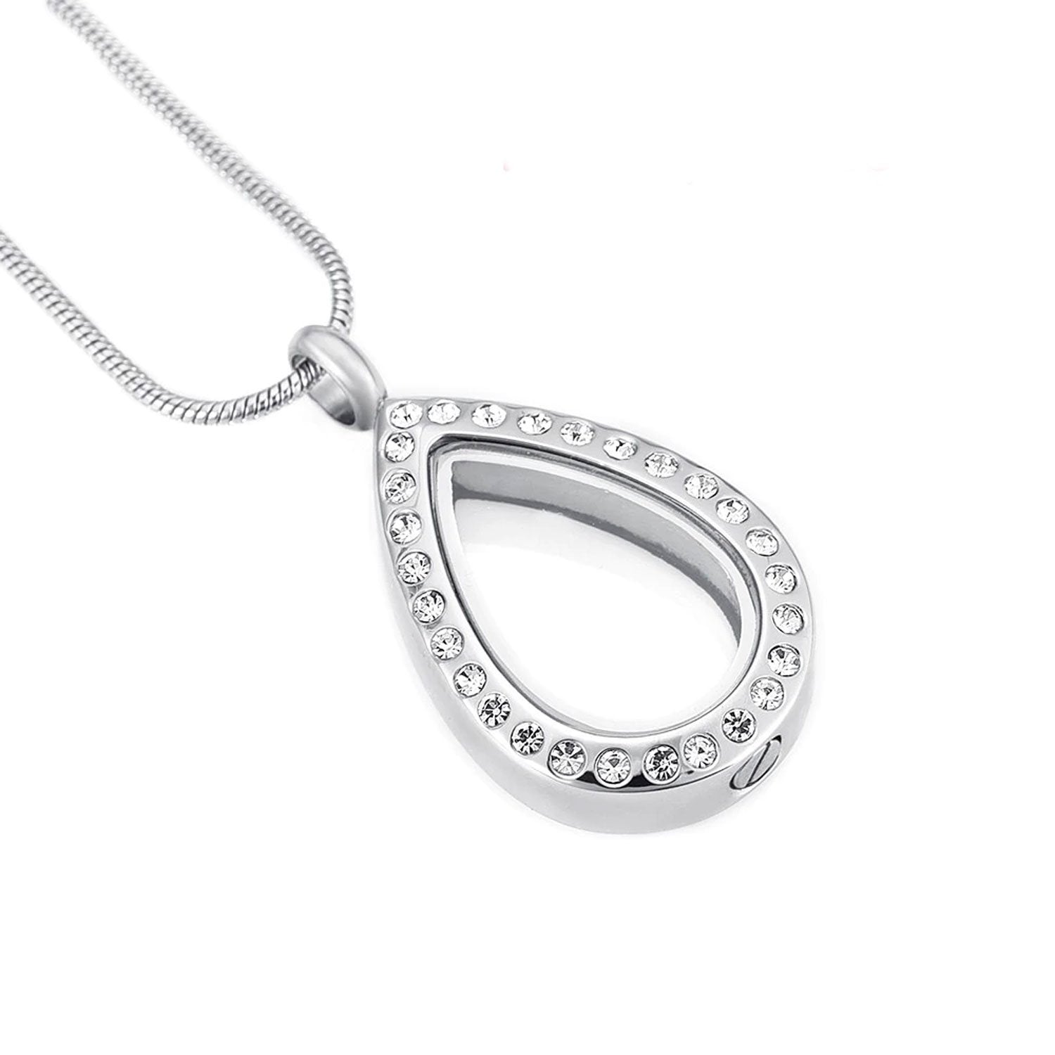 Modern Silver Water Drop Cremation - Ash Necklace - Cherished Emblems